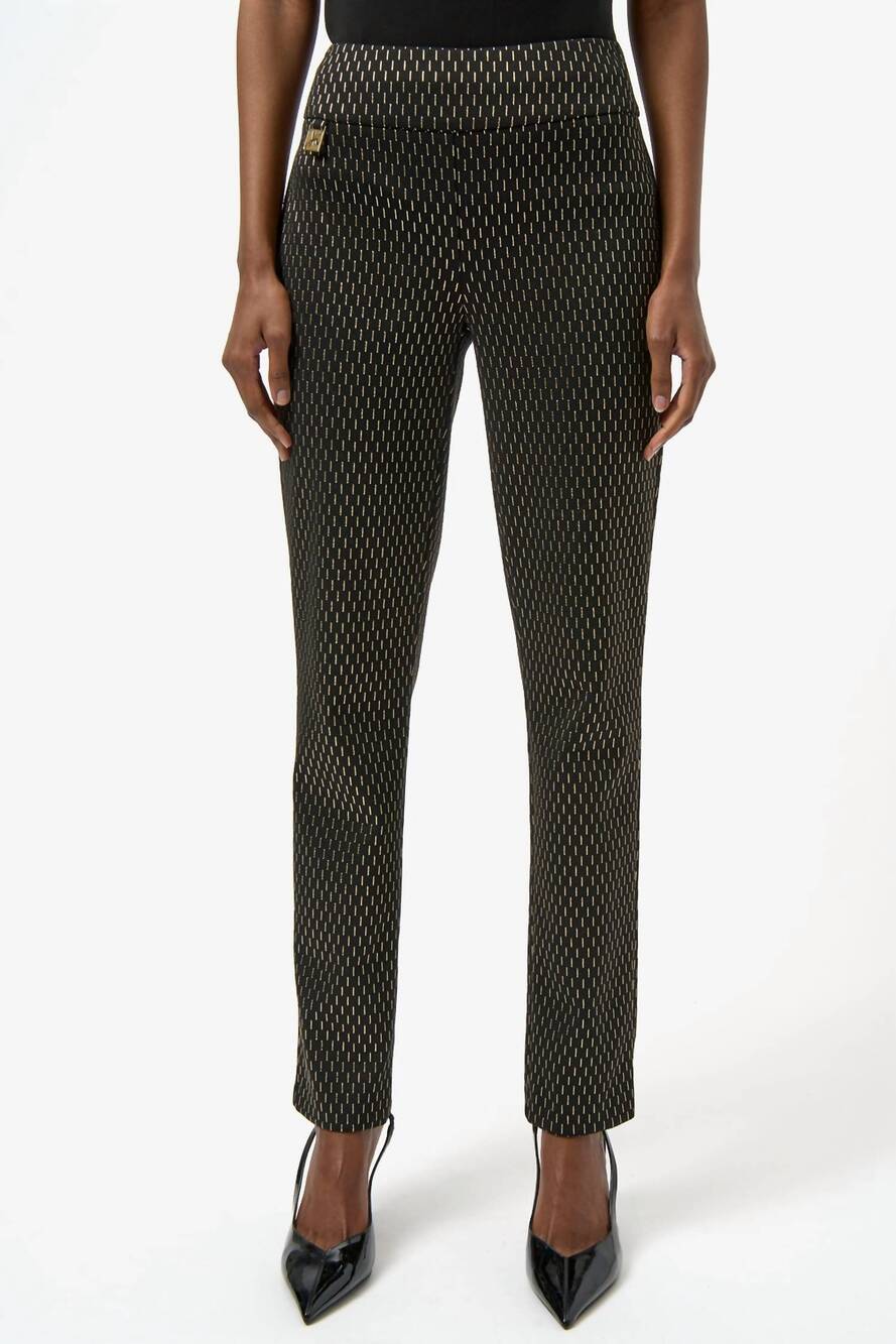 NEW JOSEPH RIBKOFF slim formal geometric trousers in gold and black